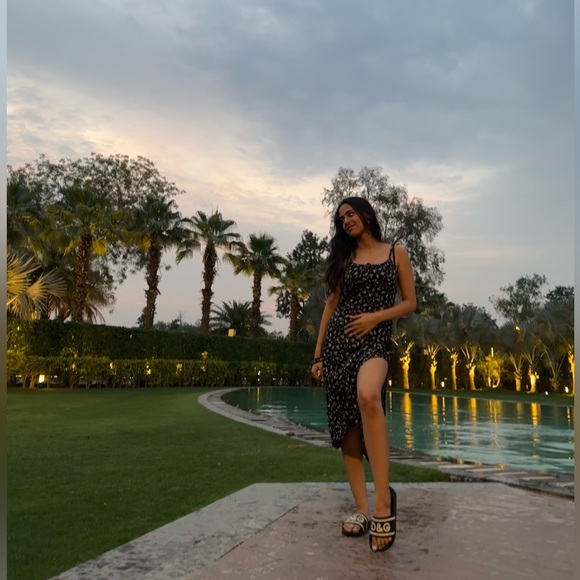 Dresses & Skirts - black floral midi dress , brand: Eleven:11 by bhoomitalwar, size:XS, S,M